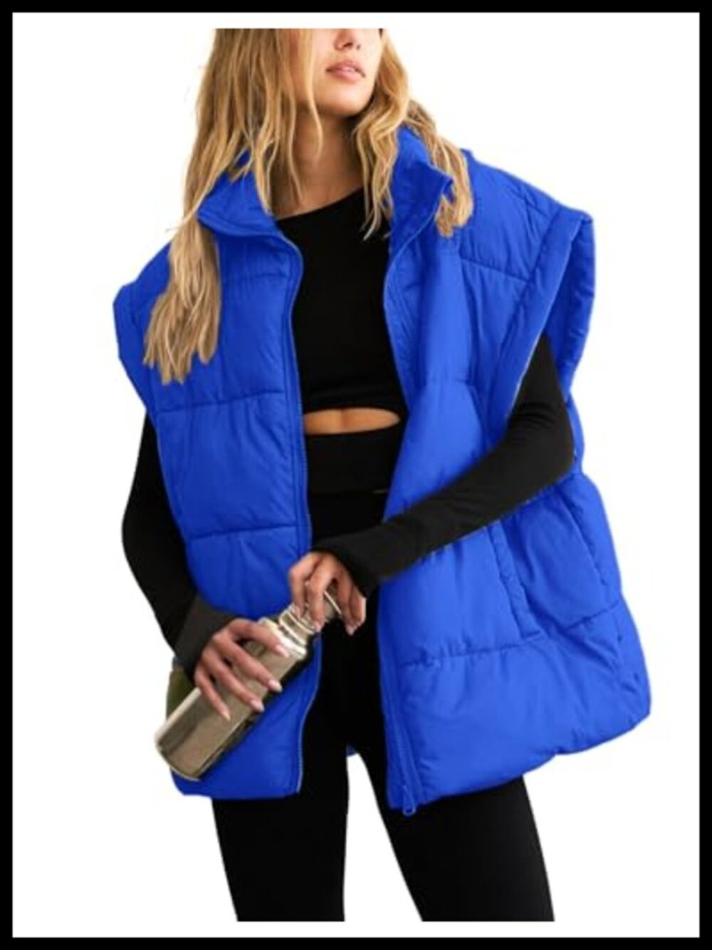 Womens Oversized Quilted Puffer Vest Zip Up Loose Fit Winter Outerwear
